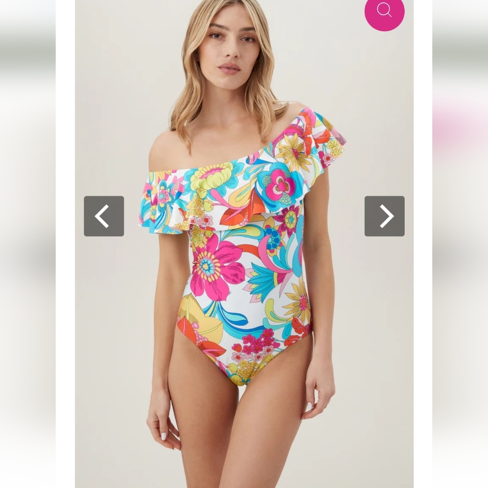 Nwt Trina Turk FONTAINE OFF THE SHOULDER RUFFLE ONE PIECE swimsuit